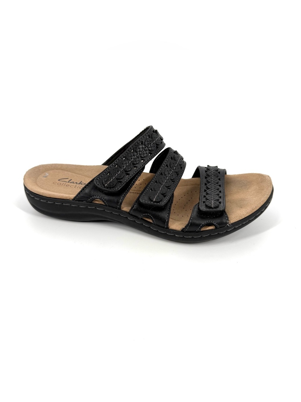 Clarks Collection Slide Sandals Womens Size 6 Black Adjustable Straps Comfort
